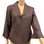 Oscar de la Renta Linen Brown 3 Quarter Bell Sleeve Hook Front Top Jacket Size 8 Photo 1