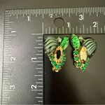 Vintage Juliana? Emerald Green Striped Rhinestones Goldtone Clip On Earrings 16g Photo 11