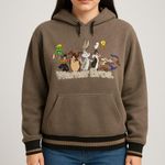 Warner Bros Looney Tunes Hoodie Embroidered Oversized Vintage 90s Brown Size M Photo 0