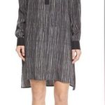 Vince  Silk Tunic Dress Striped Size Large Long Sleeve Buttons Black Off White Photo 1