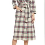 Sleepy Jones Marianne Brushed Cotton Twill Plaid Robe in Camel Red Size L Photo 7