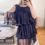 Needle & Thread Tulle Tiered Short Sleeve Cold Shoulder Polka Dot Dress Black 2 Photo 0