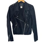 True Religion BLACK DENIM MOTO JACKET Size Large Biker Photo 1