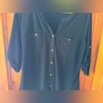 Ellen Tracy Blouse Top Button Down 3/4 Sleeve Career Black Size Medium Photo 2