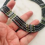 Vintage Hematite & Green Beaded Statement Necklace Gray Photo 8
