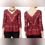 Maeve  Anthropologie lace overlay v neck burgundy blouse valentines Photo 1