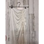 White Ruched Maxi Skirt Size Small Stretch Bodycon Drawstring Detail Photo 5