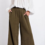 easel  Washed Cotton Crinkle Gauze Pants NWT size Small Olive Green Wide Leg Photo 0