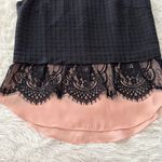Anthropologie  Greylin Black Textured Top with Pink Lace Hem Size S Photo 3