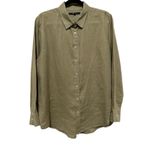 Quince  Women's Linen Long Sleeve Button Down Shirt Washed Olive Green Size L Photo 3