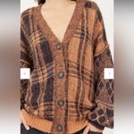 Free People NWOT  Sepia Plaid Cardigan Photo 3