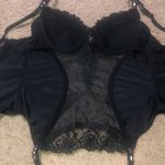 Adore Me  Floral Lace‎ Polka Dot Mesh Satin Corset Bustier Black Pink Ribbon 34B Photo 8