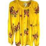 fig & flower Embroidered Floral Yellow Top Sz L Boho Loose Lightweight Flowy Size L Photo 0