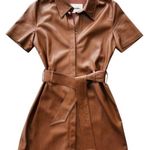 NANUSHKA Halli Vegan Leather Shirt Dress In Brown Size Small Belted Short Sleeve Photo 0