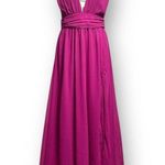 Lulus M Magenta Chiffon Maxi Dress Side Slit V Photo 2