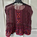 Free People  “All Your Feelings” Sheer Embroidered Blouse Plum Red Boho Photo 1