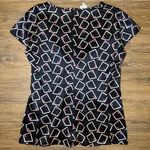 Armani Collezioni Silk Black Cream and Pink Geometric Blouse Cap Sleeve Photo 8