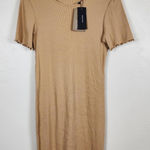 VERO MODA Dress Large Tan Ribbed Short Sleeve Mini Organic Cotton Stretch NWT Photo 0
