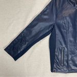 Christopher & Banks  | Navy Zip-Up Faux Leather Floral Embroidered Jacket | PXL Photo 6