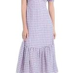 Topshop Plaid Midi Dress Bust Cup Puff Sleeves Pullover Purple Green W US 6 NWT Photo 0