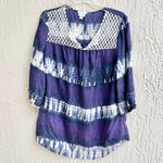 Calypso St. Barth Tie-Dye Silk Crochet-Bib Tunic Blouse Top Purple Women's M Photo 1