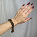 Source Unknown Gold Tone Chunky Chain Link Bracelet Brown Braided Faux Leather Cord Edgy NWOT Photo 1