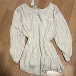 Cream Pleated 3/4 Sleeve Blouse with Bib Collar Size M Photo 2