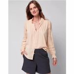 Faherty  Womens Willa Blouse Vanilla Cream Light Peach Organic Cotton Size Large Photo 2