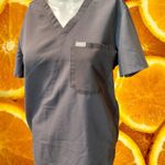 FIGS  Technical Collection Scrub Top Women's Size S Gray  V-Neck Pocket Photo 0
