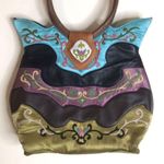 OOVOO silk and leather hand embroidered shoulder bag tote purse Photo 1