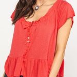 Free People Tee Camelia Top in Hot Pink Sz M NWT Lace Scoop Neck Ruffle Peplum Photo 0
