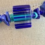 Art Glass Blue & stone Beaded choker Necklace with Sterling Silver Clasp Photo 2