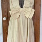 BUCKET LIST Darcy Cream Big Bow Deep V Babydoll Coquette Mini Dress Photo 5