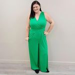 Torrid  Studio Knit Surplice Tie Back Green Jumpsuit - Size 14/16 (1) Photo 2