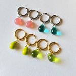 Handmade aqua teardrop Czech glass simple minimalist hoop earrings💙 Photo 5