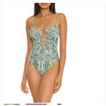 Becca NEW Mosaic Shirred Front One Piece Swimsuit Womens Size Medium $138 Photo 1