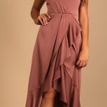 Lulus  Enchanted Moments Mauve Pink Satin Ruffled High-Low Surplice Dress XS Photo 0