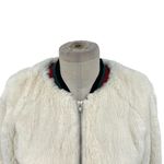 Lavender Brown  Cream Ivory Faux Fur Bomber Jacket Green‎ Red Trim Size XS Photo 2