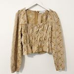 En Saison Square Neck Long Sleeves Floral Patten Blouse Fall Size Medium M Tan Photo 1