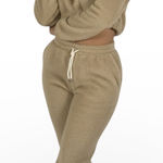 NWT Parisian Crop Sherpa Hoodie Jogger Set Womens 10 Tan Loungewear Cozy Neutral Photo 0