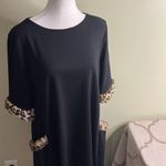 Sara Campbell black short sleeve fur trim cheetah front pockets swing dress Size L Photo 10
