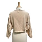 Anthropologie  Cropped Batwing Eyelet Sweatshirt Top Boho Beige size XXS Petite Photo 6