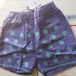 LUPE women's hearts & flowers embroidered pocketed high waisted cotton shorts Purple Photo 0