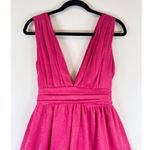 Lulus Dress Hot Pink Peak Party V Neck Layered Bow Tie Midi Barbiecore Large Photo 6