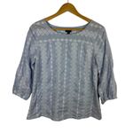Talbots ‎ Womens Diamond Stripe Embroidered Top Size Medium Blue 3/4 Sleeve Boho Photo 1