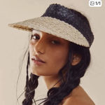 Free People Black and Tan Woven Straw Sun Visor Hat OS Photo 0