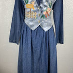 Prairie Cottagecore Denim Dress L Womens Blue Embroidered Garden Vest Donna USA Size L Photo 0