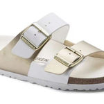 Birkenstock White/Gold Arizona Birkenstocks Photo 0