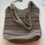 The Sak  Crochet Striped Shoulder Bag Hobo Gray Multi Color Zip Pocket Photo 0