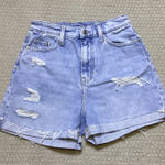 H&M High Rise Distressed Denim Shorts Women's Size 4 Light Wash Raw Hem Photo 0